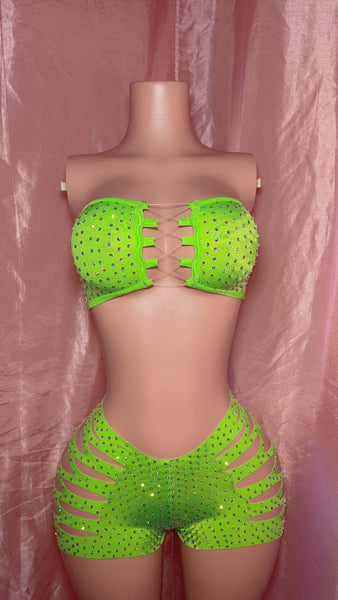 Electric Green Tube Top Cut Shorts Set