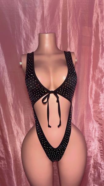 Black Front Tie One Piece