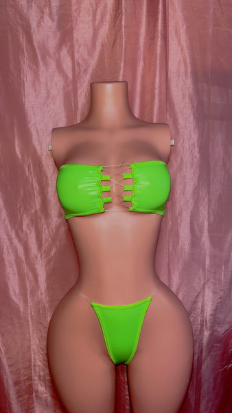 Lime Green “Wet Look” Tube Top Two Piece