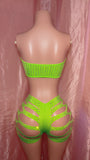 Electric Green Tube Top Cut Shorts Set