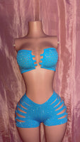 Turquoise Tube Top Cut Shorts