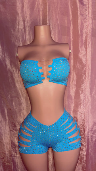 Turquoise Tube Top Cut Shorts