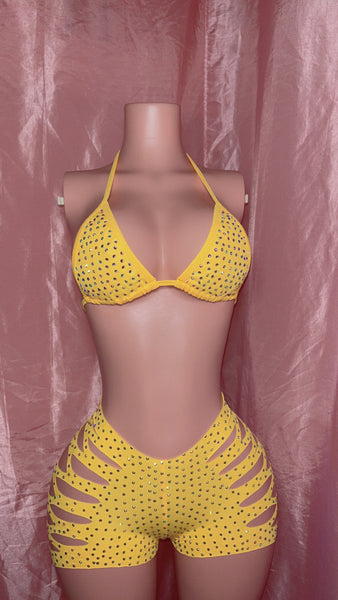 Yellow Cut Shorts Set