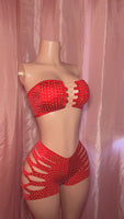 Red Tube Top Cut Shorts Set