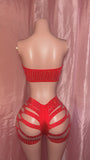 Red Tube Top Cut Shorts Set