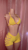 Yellow Cut Shorts Set