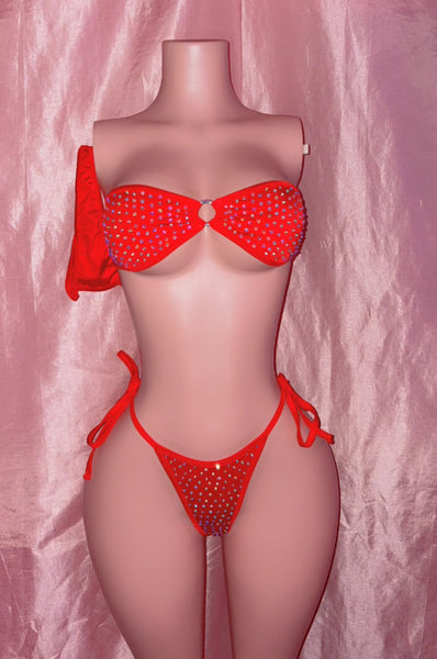 Red Bandeau Double Tie Set