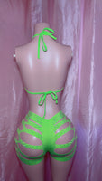 Electric Green Cut Shorts Set