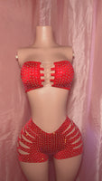 Red Tube Top Cut Shorts Set