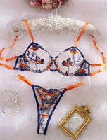 Navy Blue/Orange Flower Lingerie Set